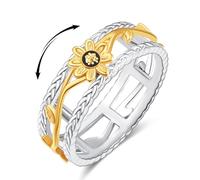 KINGWHYTE Anillo de plata de ley 925 con diseño de margaritas, anillo giratorio para la ansiedad, regalo para mujer, 9, Plata de ley