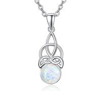 KINGWHYTE Collar de nudo celta de plata de ley 925 con ópalo irlandés, colgante celta irlandés, regalo para mujer, Plata esterlina, Ópalo