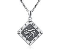 KINGWHYTE Collar de ojo de Horus de plata de ley 925, collar Ankh con colgante de cruz egipcia, el ojo de Horus para mujeres y hombres, cadena de plata de 45,7 cm + 5 cm, Plata esterlina