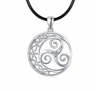 KINGWHYTE Collar Triskele de plata de ley 925, nudo irlandés, joyería para mujeres y niñas, con cuerda negra, 50 cm, Plata esterlina