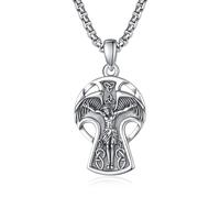 KINGWHYTE Jesús Cruz Collares para Hombres, Plata de Ley 925 Jesús Cruz Celta Amuleto Colgante Collar, Joyería Protección Regalos Religiosos para Hombres Mujeres