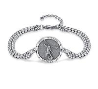 KINGWHYTE Pulsera de San Miguel ajustable para hombre, pulsera de medalla religiosa vintage, joyería de protección con cadena de acero inoxidable de 7 pulgadas + 2 pulgadas, Oxidación