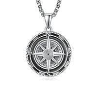 KINGWHYTE Regalo de graduación para hombres, collar de plata de ley 925, brújula para hombres, cadena de brújula para amigos, regalos de aniversario de cumpleaños para hijo, marido, niño (negro)