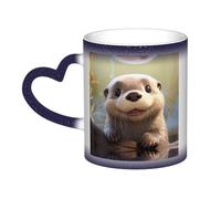 Kingww Taza mágica sensible al calor de 325 ml con diseño de nutria de dibujos animados, una experiencia de bebida que cambia de color con la temperatura