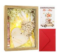 KingYH Caja Regalo Boda de Madera Set Incluye Caja Flores Secas Guirnaldas Luminosas Tarjeta de Felicitación Bloques de Madera en Forma de Corazón Tubo de Ensayo y Rafia Triturada para Bodas