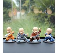 Kingzhuo Estatua de Buda bebé en miniatura, adorno de resina, monjes pequeños, monje Kongfu para decoración de salpicadero de coche, decoración del hogar, 4 piezas (8 x 6 cm) (4 monjes Kongfu estilo B