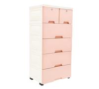 KinHall Cómoda con 6 cajones, de plástico, con 4 ruedas, 50 x 35 x 102 cm, color rosa