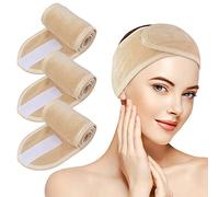 KinHwa Diadema de microfibra de spa para mujer, cinta de maquillaje facial lavable, cinta mágica para baño, maquillaje y deporte, 3 unidades (Cream)