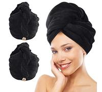 KinHwa Microfibra secador Toalla para el Cabello enrollar Turbante Cuidado del Cabello, Toalla de baño de Secado rápido y Torcido para el Cabello húmedo, 30 x 70 cm, 2 Unidades, Color Negro