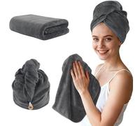 KinHwa Toalla de microfibra de 50x100cm + Toalla turbante de 30x70cm con botón, toalla de microfibra para el cabello, toallas de microfibra suaves y absorbentes, toallas de microfibra para el cabello