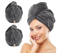 KinHwa Toalla Turbante Seca Pelo Toalla Turbante Microfibra Toalla Turbante de Microfibra para el Pelo Retorcido Rápido para el Cabello Mojado 30cm x 70cm 2Pack Gris