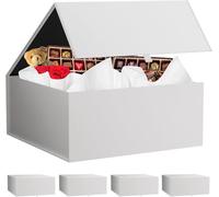 KINIU 5 cajas de regalo blancas con tapas de 9.25 x 9.25 x 3.75 pulgadas, caja cuadrada plegable con cierre magnético para regalos, caja de padrino de boda, cajas de propuesta de dama de honor, boda,