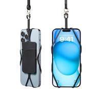 Kinizuxi 2 Packs Cordón Correa para Teléfono Móvil Ajustable Universal con bolsillo para tarjetas,Silicone Correa Cruzada para el Cuello y Muñeca Compatible con Teléfonos inteligentes-Negro