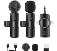 Kinizuxi 4 in 1 Microfono Inalambrico Solapa para iPhone/Android/Cámara/PC, 2.4G Plug&Play Mini Microfono Movil Wireless Lavalier Microphone para Youtube/TikTok//Vlog/Transmisión en Vivo/Entrevista