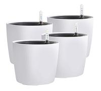 KINJOEK Paquete de 4 macetas de riego automático de 7 Pulgadas con indicador de Nivel de Agua, Maceta Blanca Decorativa de jardín Moderna para Plantas de casa, Flores, violetas africanas, suculentas,