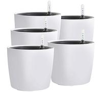 KINJOEK Paquete de 5 macetas de riego automático de 7 Pulgadas con indicador de Nivel de Agua, Maceta Blanca Decorativa Moderna para jardín, Flores, violetas africanas, suculentas, Color Blanco