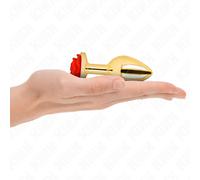 KINK Pleasure Plugs - Plug anal de acero inoxidable dorado con base de rosa roja, talla M