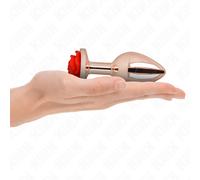 KINK Plug anal de acero inoxidable rosa-dorado con rosa roja (grande)
