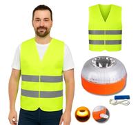Kinka Modas Kit de Emergencia Vial con Luz LED Magnética Homologada (V16) y Chaleco Reflectante - Recomendado por la DGT - Apto para Coche, Moto, Camión, Autobús y Caravana