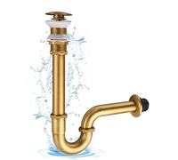 KINKIBOS Trampa en P de acero inoxidable y residuos emergentes de latón sin ranura, 1 1/4 pulgadas x 32 mm, universal para lavabo de baño y lavabo sin desbordamiento, trampa de olores ajustable en