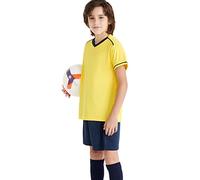 KINKIES Equipación Deportiva para niños - Camiseta y pantalón Cortos Unisex para Deportes de Equipo en Colores Vivos y alegres (8 Años, Amarillo-Marino)