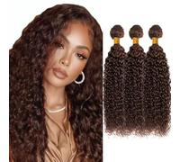 Kinky Curly Bundles Brazilian Virgin Weave Human Hair Bundles 16 16 16 Inch | Kinky Curly Human Hair 3 Bundles 100% Unprocessed Brazilian Virgin Weave Hair Extensions for Black Women Chocolate Brown 210g