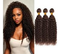 Kinky Curly Bundles Brazilian Virgin Weave Human Hair Bundles 16 18 20 Inch | Kinky Curly Human Hair 3 Bundles 100% Unprocessed Brazilian Virgin Weave Hair Extensions for Black Women Chocolate Brown 210g