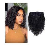 Kinky Curly Clip in Hair Extensions 120g/Set Natural Color Black 8 Pieces Human Hair for Women Easy Installation and Removal(24inches)