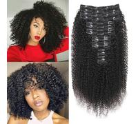 Kinky Curly Extensiones de Pelo Natural - 16 Piezas 240g - Clip in Cabello Humano Invisible - Negro Natural para Mujeres Negras - 12+14 Pulgadas - 36 Clips