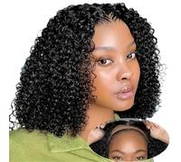 Kinky Curly Glueless Human Hair,4x4 Lace Front Pre Plucked Cut Deep Wave Bob Wig for Black Women Suave y Natural(16 inch)