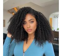 Kinky Curly Half Wig Human Hair 200 Density Wear and Go Glueless Brazilian Headband Human Hair Wigs for Black Women 3 In 1 Drawstring Seamless Flip Over Beginner Friendly Natural Color 12 Inch