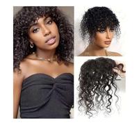 Kinky Curly Natural Black Topper Hair With Bangs Humanos Mujeres con Pelo Fino (8 pulgadas)