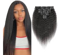 Kinky Straight Extensiones de Clip de Pelo Natural.8 piezas 120g.Extensiones de cabello humano invisibles Clip in.Negro natural Clip ins para mujeres negras.24 Inch.18 Clips.