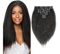 Kinky Straight Extensiones de Pelo Natural - 8 Piezas 120g - Clip in Extensiones de Cabello Humano Invisibles - Negro Natural para Mujeres Negras - 12 Inch - 18 Clips