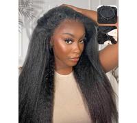 Kinky Straight Half Wig Human Hair 180% Density Seamless Flip Over Yaki Glueless Wigs Human Hair 3 In 1 Invisible Hairline 14 Pulgadas