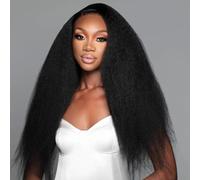 Kinky Straight Half Wig Human Hair 3 In 1 Seamless Flip Over Half Wigs Headband Wig Drawstring Yaki Straight Glueless Peluca media lisa con cabello humano rizado 16INCH