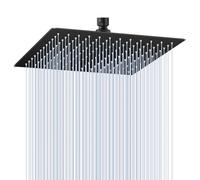 KINLIV Alcachofa de ducha de lluvia de 30 cm, color negro, grande, acero inoxidable 304, cabezal de ducha cuadrado, ahorro de agua, con 144 boquillas antical, cascada de 360°, cabezal de ducha de