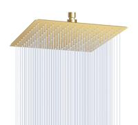 KINLIV Cabezal de ducha de lluvia dorado cepillado de 12 pulgadas - Todo Metal Acero Inoxidable 304, ducha de cascada de cuerpo completo con 144 boquillas de silicona - Cabezales de ducha cuadrados