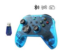 KINMRIS G6 Mando Inalámbrico para Juegos, Mando Portátil, 5 Modos, Gamepad con Botones Personalizables, Compatible con Bluetooth & Multi-Plataforma (Azul Translúcido, Mando Portátil + Receptor USB)