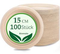 Kinmsito 100 platos desechables, 15 cm, platos de papel de bagazo, desechables, redondos, desechables, pequeños, para fiestas, robustos, para picnics y barbacoas