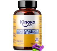 Kinoko Life Creatina Monohidratada 3000mg con UC-II COLÁGENO 180 cápsulas. Pre Entreno - Pre Workout. Monohidrato de Creatina Micronizada Pura. Creatina cápsulas. Para Articulaciones, Músculos