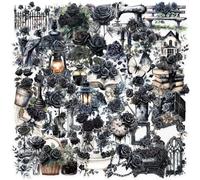 Kinretixia 100 pegatinas góticas con rosas negras, transparentes, impermeables, vintage, para álbumes de recortes, decoración gótica, planificadores, estética oscura con flores