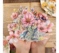Kinretixia 60 pegatinas de flores de acuarela, papel vintage para álbumes de recortes, accesorios para libros de recortes, pegatinas botánicas de diario de flores para diario de balas