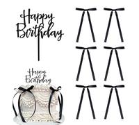 Kinretixia Decoración para Tartas 6 Unidades, Lazo y Cinta, Letrero de Feliz cumpleaños, diseño de Coqueta, Color Negro, Estilo Vintage, para Tartas de corazón, Estilo Vintage