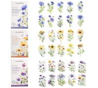 Kinretixia Juego de 60 pegatinas de flores de acuarela, resistentes al agua, transparentes, diseño de flores botánicas, para álbumes de recortes, accesorios de diario de basura, revistas balas