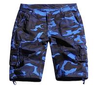 KINROCO Pantalones Cortos de Cargo Tácticos Hombres Multi-Bolsillo Bermuda Cortos Deporte Shorts con Multi-Bolsillos(Size:36W,Color:Camuflaje Azul)