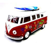 Kinsmart 1962 Volkswagen Classic Bus con Tabla de Surf y calcomanías Color Rojo 1:32 Escala Diecast Model Car 5060DS