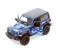 KiNSMART - Jeep Wrangler Rubicon Off Road 4x4 5 pulgadas escala 1:34 modelo fundido a presión réplica de coche de juguete (camuflaje azul)
