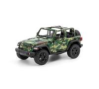KiNSMART - Jeep Wrangler Rubicon Off Road 4x4 5 pulgadas escala 1:34 modelo fundido a presión réplica de coche de juguete (Opentop de camuflaje verde)