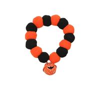 KINSPON Gargantilla de calabaza para decoración de cuello de mascotas, campanas de calabaza, pompones, collar de perro de Halloween, joyería para el cuello de mascotas